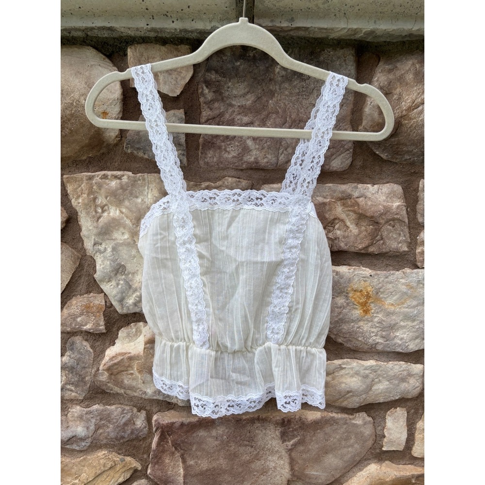 Handmade White Lace Trim Camisole Lingerie Renaissance Boho Cottagecore Sz Small
